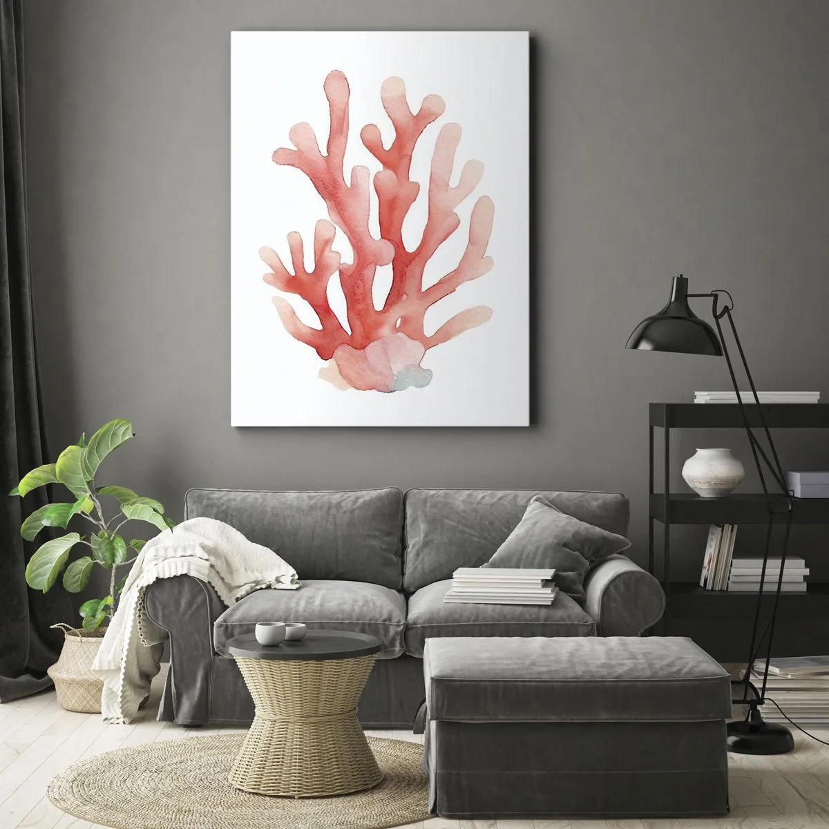 Quadro em tela - Coral de cor coral - 55x100 cm