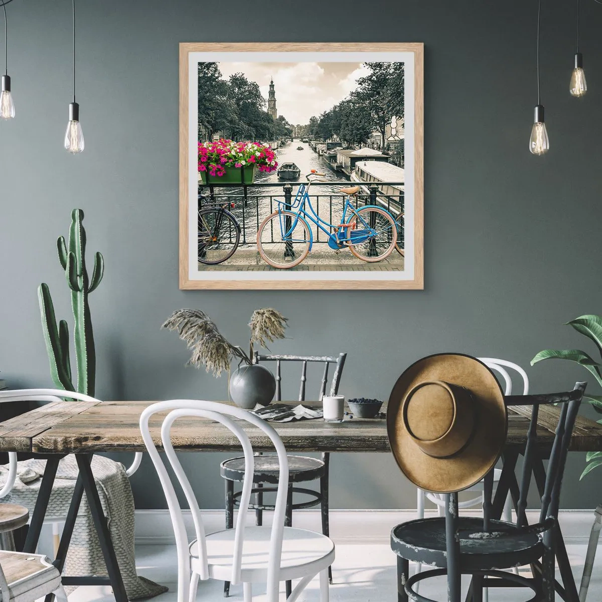 Pôster com moldura de carvalho claro - Cores da rua de Amsterdã - 30x30 cm