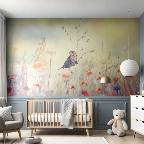 Papel de Parede Premium Sand - Retrato de um pássaro com um prado no fundo - Pássaro, Prado, Natureza - 200x140 cm