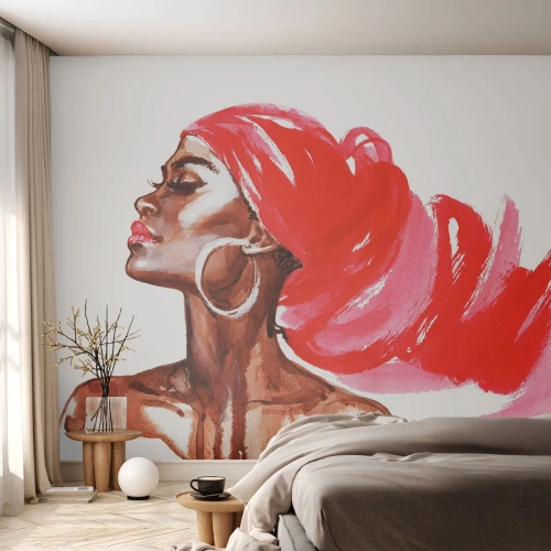 Papel de Parede Autocolante Deluxe Sticker - Há um vento que abre as narinas de um homem - Retrato de uma mulher, Rosto de mulher, Abstração - 300x210 cm