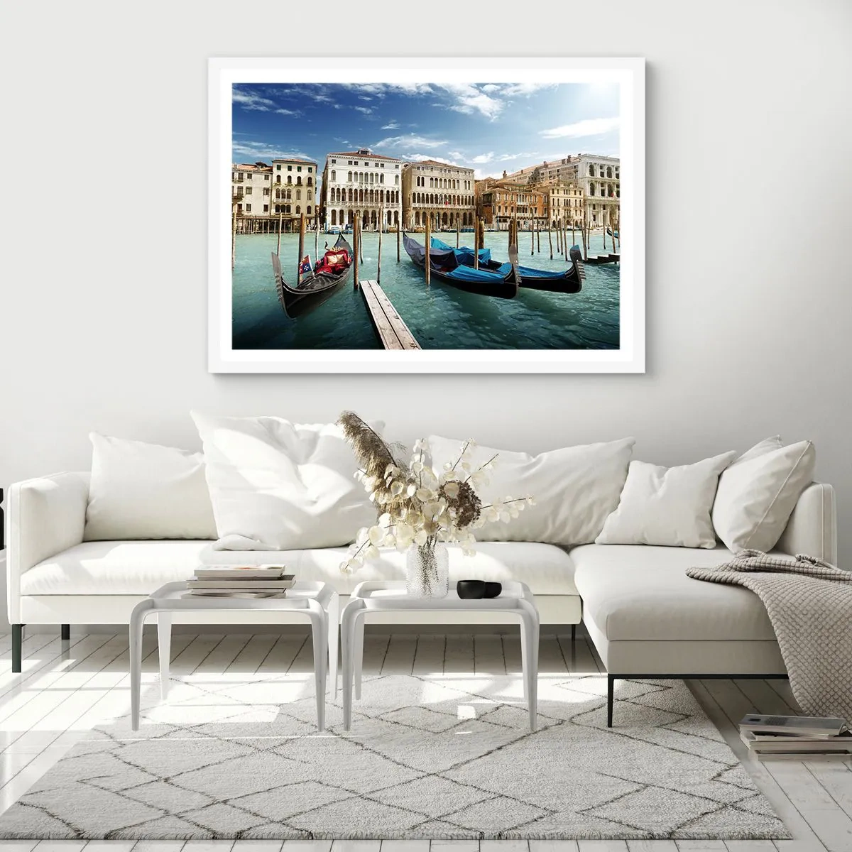 Pôster em moldura branca - Palácios em azul - 91x61 cm
