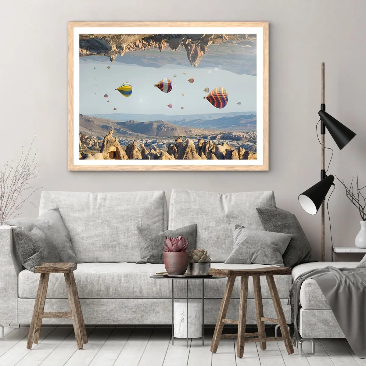 Pôster com moldura de carvalho claro - Tudo é possível aqui - 100x70 cm