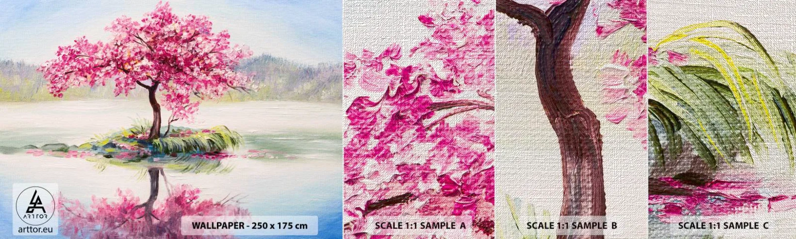 Amostra de papel de parede Premium Canvas - A festa da Primavera - Pedaço, Árvore, Paisagem - 100x30 cm