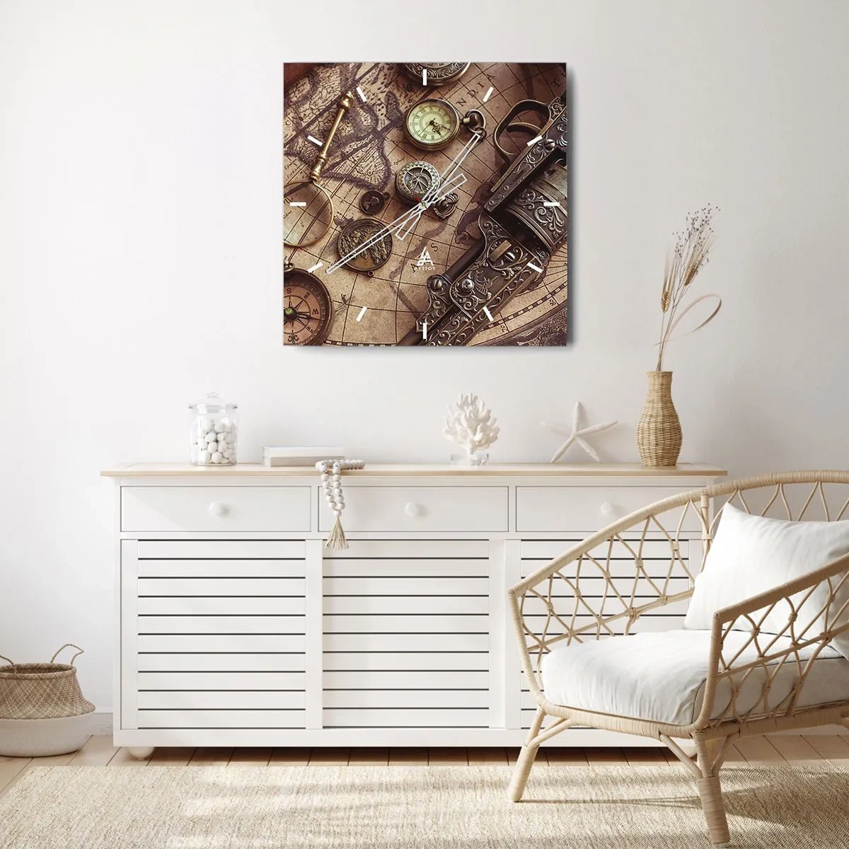 Relógio de parede - Relógio em vidro - A aventura nos chama - 40x40 cm