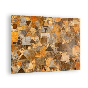 Quadro em vidro - Composição geométrica abstrata em tons quentes - 70x50cm - O mundo em forma - Decoração de parede moderna para a sala de estar e quarto ARTTOR