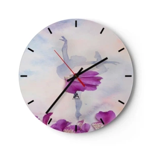 Relógio de parede - Relógio em vidro - Silhueta de uma bailarina com flores em tons pastel - 30x30cm - Delicada como uma flor - Decoração de parede moderna para a sala de estar, cozinha e quarto ARTTOR