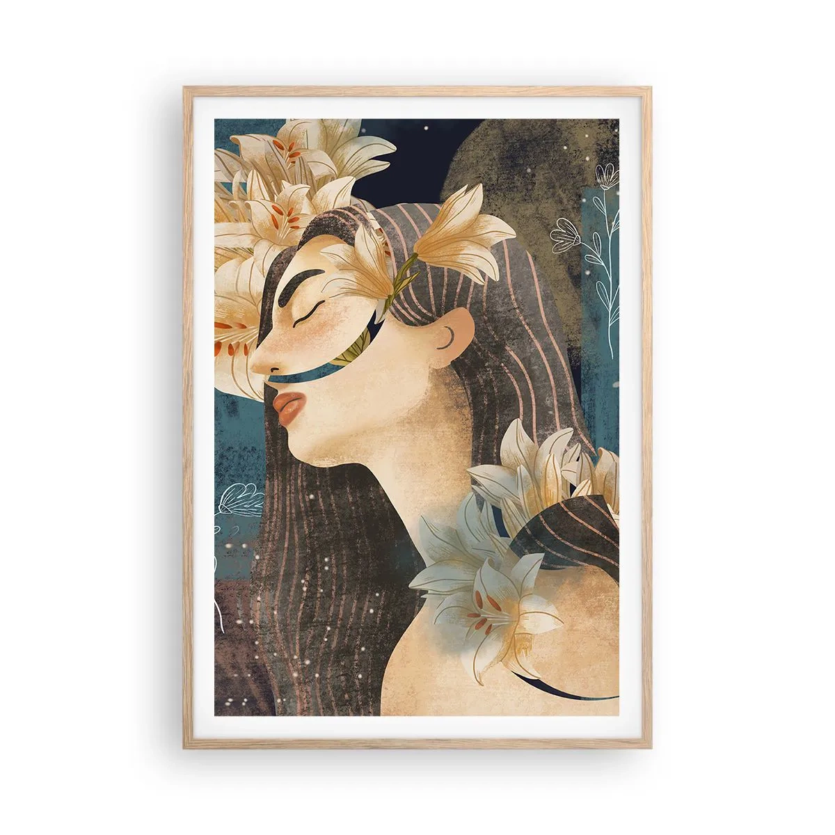 Pôster com moldura de carvalho claro - O conto da princesa com lírios - 70x100 cm