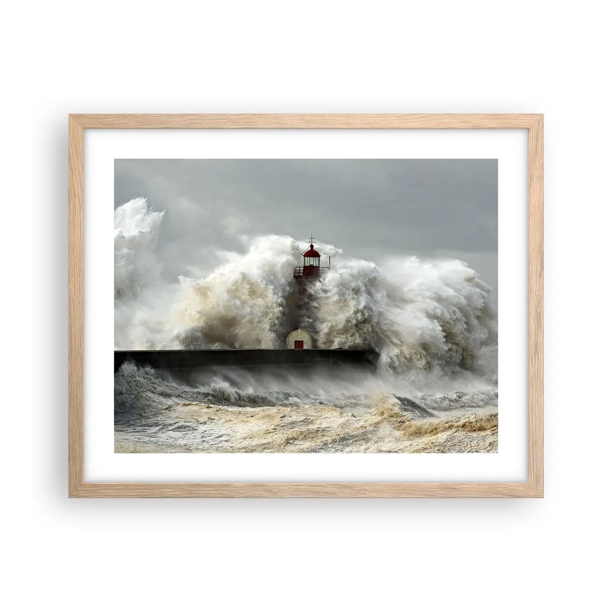Pôster com moldura de carvalho claro - A ira do oceano - 50x40 cm