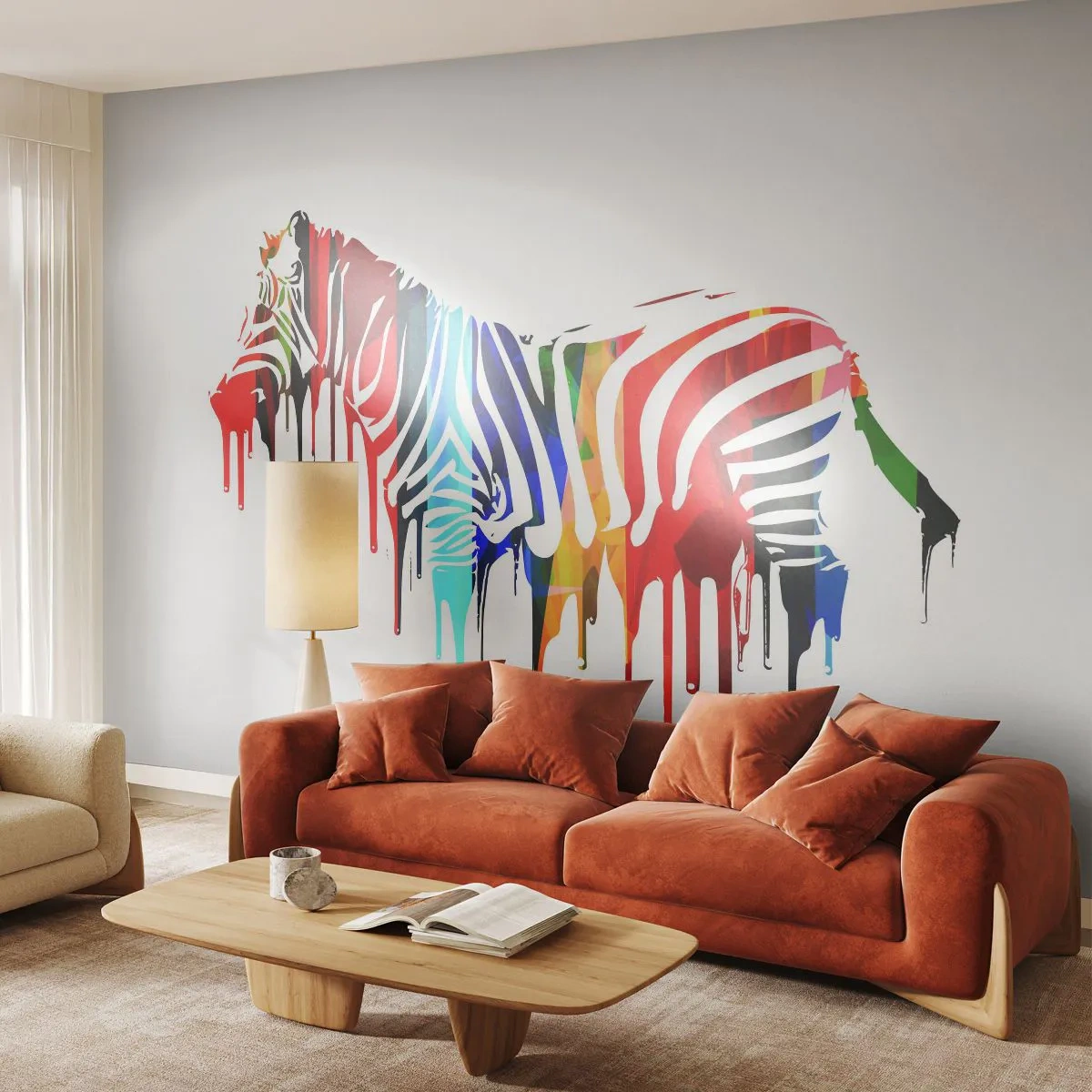Papel de Parede Standard Eco - Zebra colorida com efeito de lavagem de tinta - 100x70cm - Não somente preto e branco - Decoração de parede moderna para a sala de estar e quarto ARTTOR