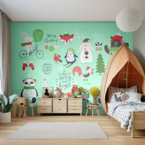 Papel de Parede Standard Eco - Que seja sempre Natal! - Para crianças, Inverno, Animais felizes - 200x140 cm