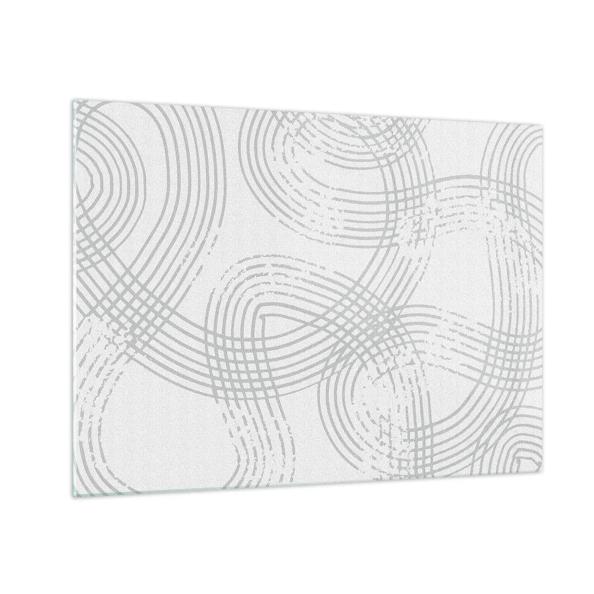 Quadro em vidro - Linhas curvas abstratas em tons de cinza sobre branco - 70x50cm - Não existe caminho reto - Decoração de parede moderna para a sala de estar e quarto ARTTOR