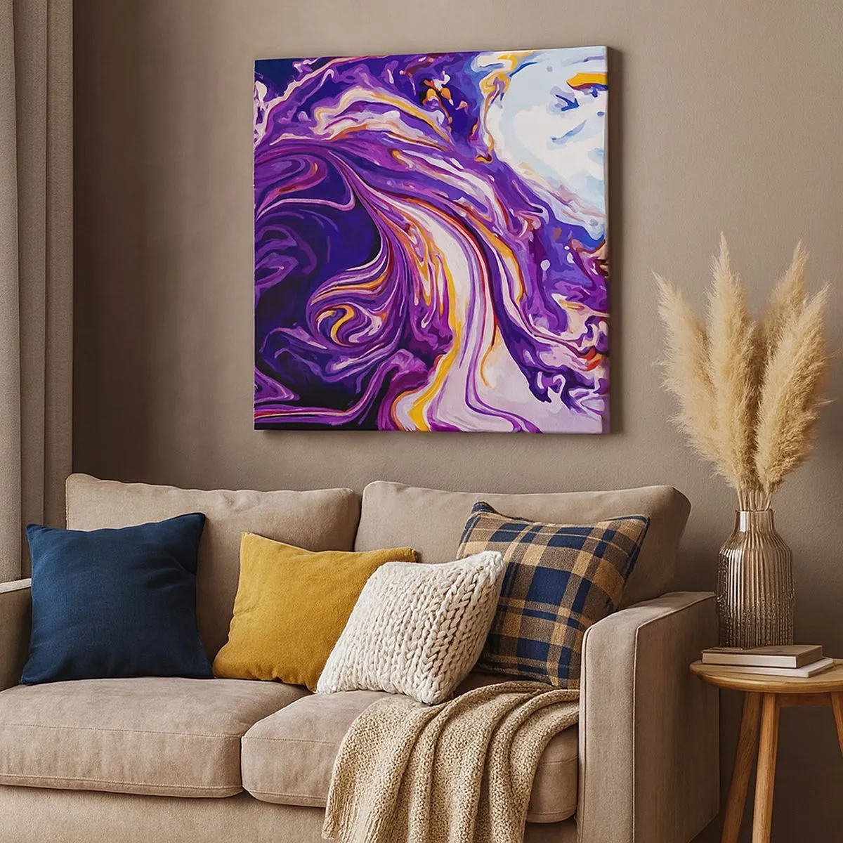 Quadro em tela - Onde o espaço se dobra em roxo - 30x30 cm