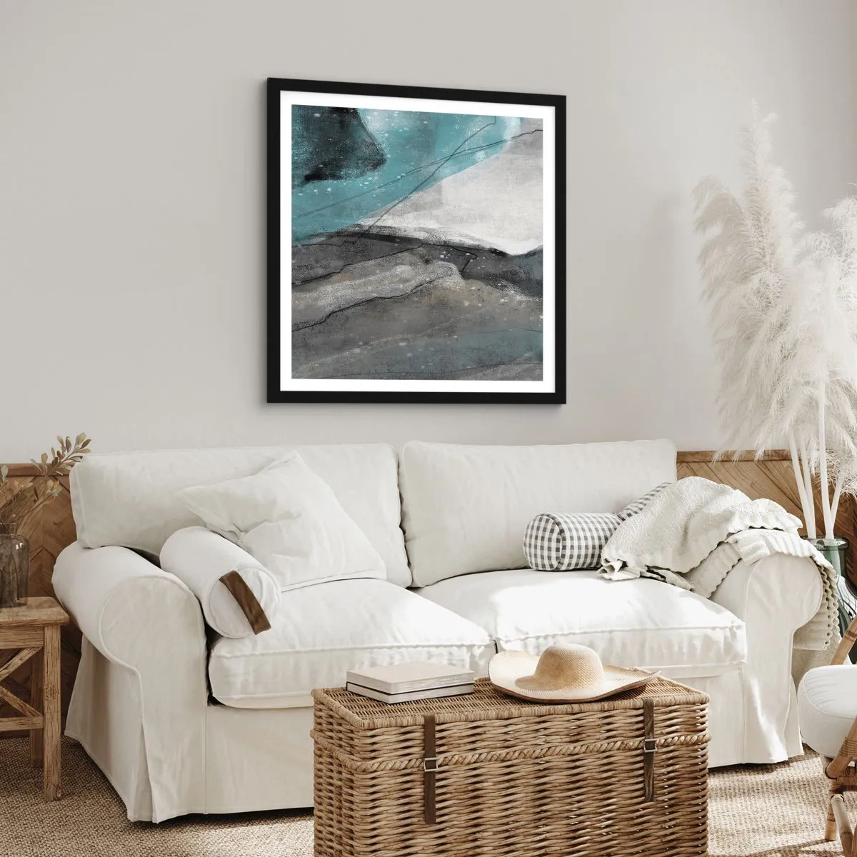 Pôster com moldura preta - Resumo: rochas e gelo - 40x40 cm