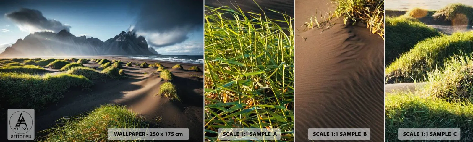 Amostra de papel de parede autocolante Deluxe Sticker - Harmonia dos elementos da natureza - Paisagem, Islândia, Montanhas - 100x30 cm