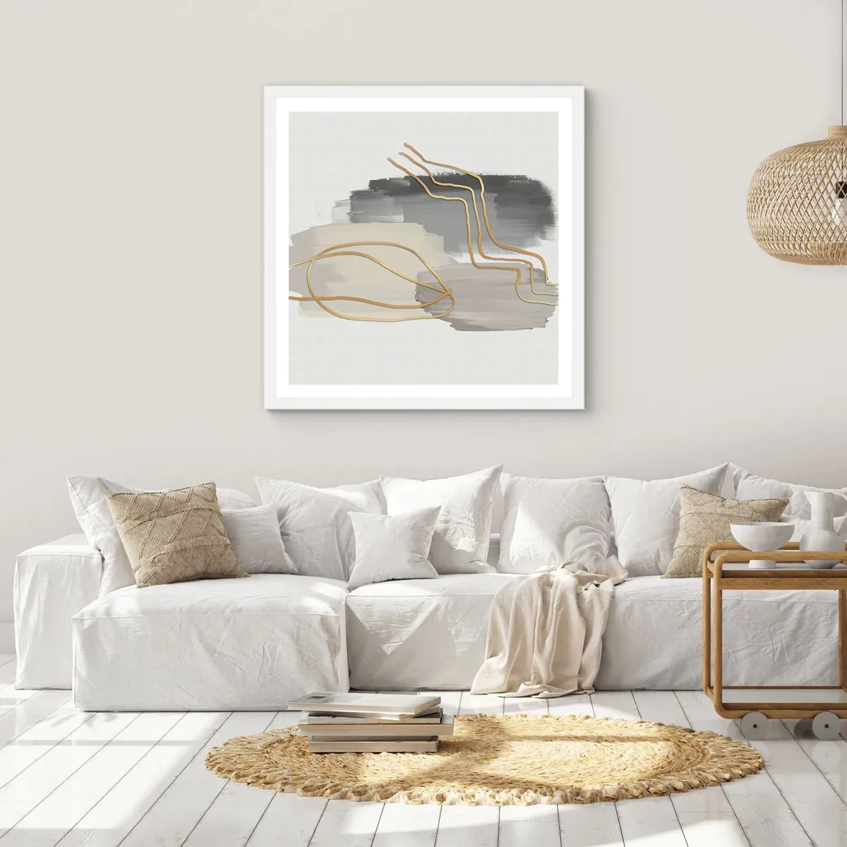 Pôster em moldura branca - Duração e movimento - 40x40 cm