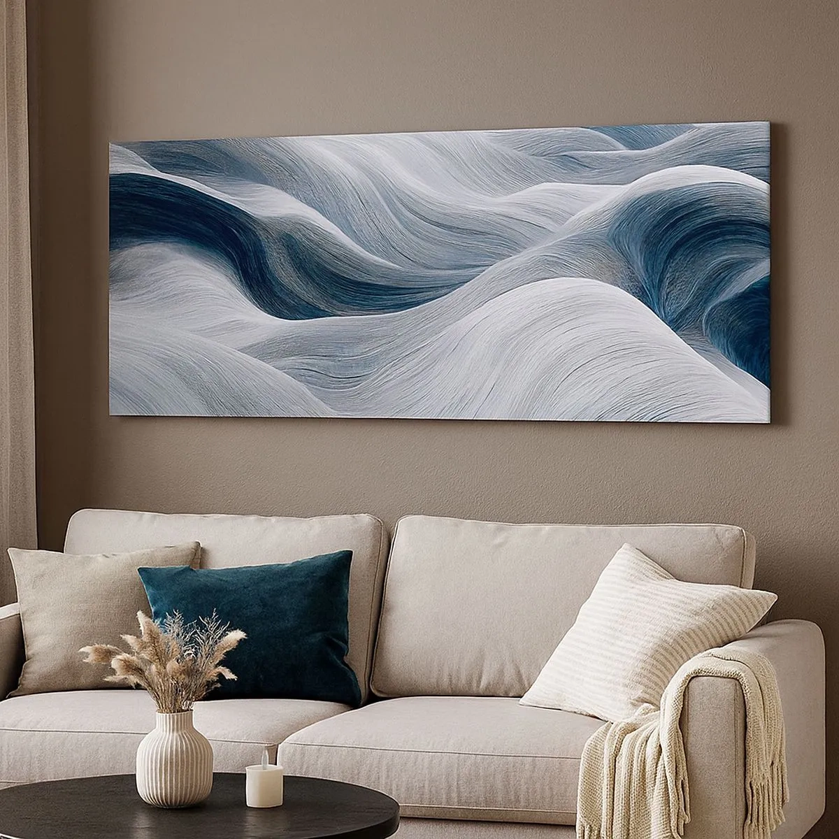 Quadro em tela - Ondas brancas e azuis - 100x40 cm