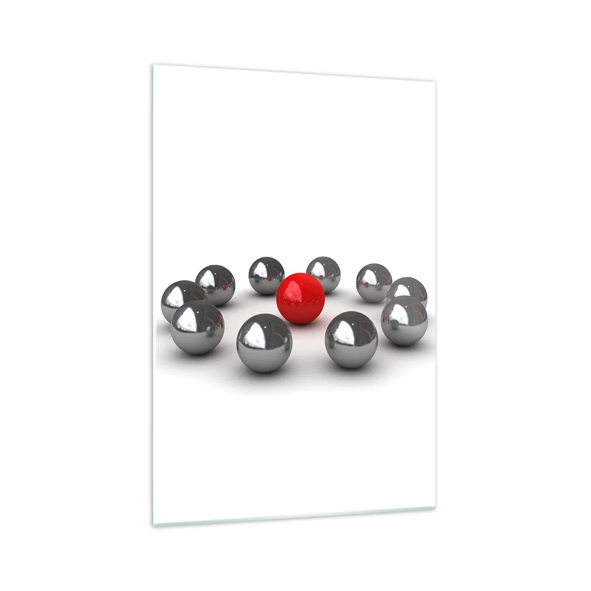 Quadro em vidro - Círculo em prata e vermelho - 70x100 cm