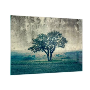 Quadro em vidro - Uma macieira num prado azul? - 100x70 cm