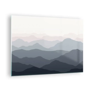 Quadro em vidro - Camadas sutis de montanhas em tons pastéis - 70x50cm - Ondas de montanha - Decoração de parede moderna para a sala de estar e quarto ARTTOR