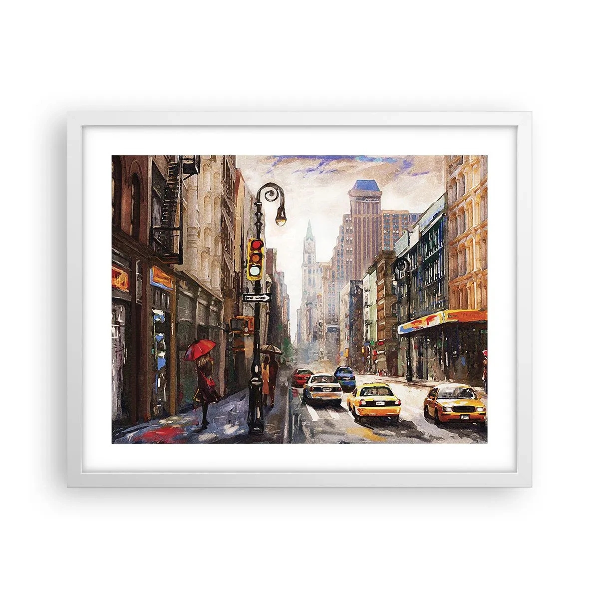 Pôster em moldura branca - Nova York – colorida também na chuva - 50x40 cm