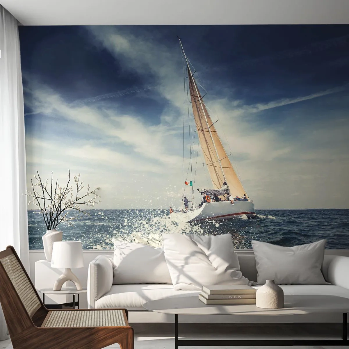 Papel de Parede Autocolante Deluxe Sticker - Não nos alcançarão! - Barco a vela, oceano, Iate à vela - 250x175 cm