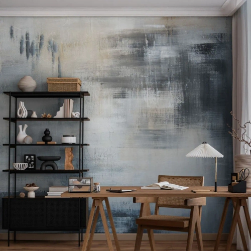 Papel de Parede Premium Sand - Atrás da cortina azul - Pedaço, Abstração, Industrial - 200x140 cm