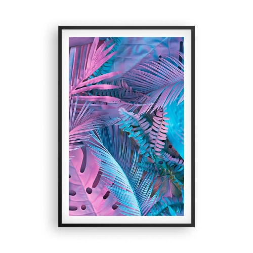 Pôster com moldura preta - Trópicos em rosa e azul - 61x91 cm