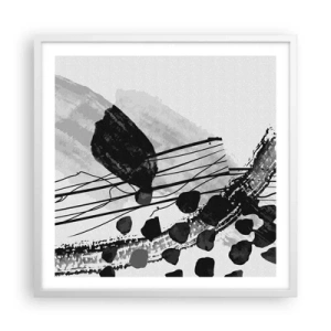 Pôster em moldura branca - Abstração orgánica em preto e branco - 60x60 cm