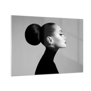 Quadro em vidro - Mulher estilosa em preto sobre fundo cinza - 70x50cm - Nefertiti moderna - Decoração de parede moderna para a sala de estar e quarto ARTTOR