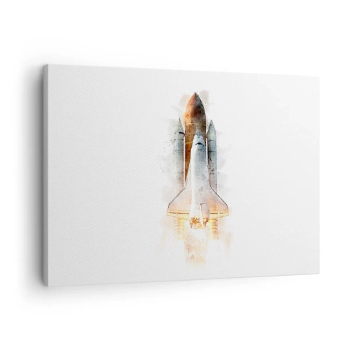 Quadro em tela - Uma interpretação artística em aquarela da decolagem de um ônibus espacial - 70x50cm - Exploradores para iniciantes - Decoração de parede moderna para a sala de estar e quarto ARTTOR