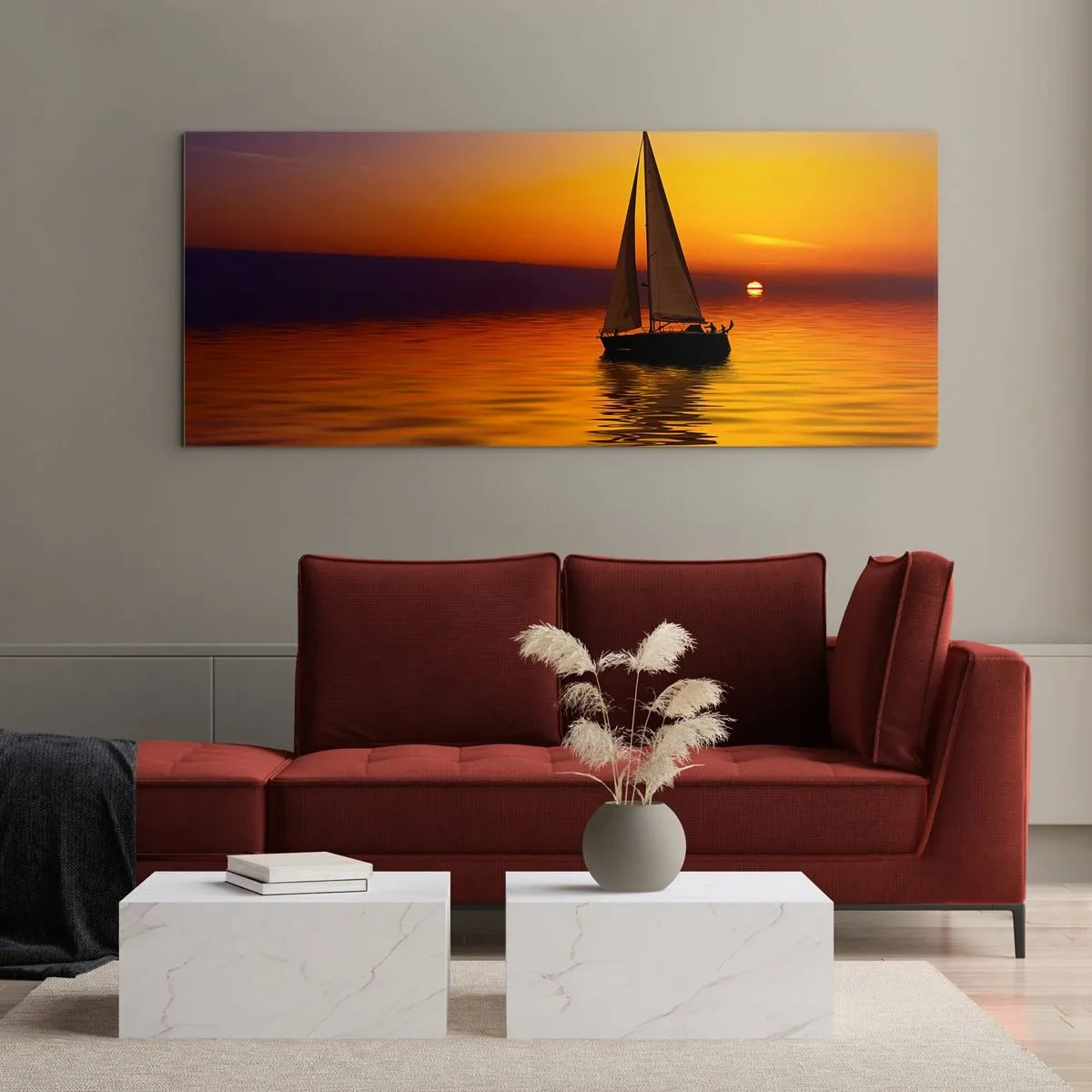 Quadro em vidro - Tranquilo anoitecer... - 90x30 cm