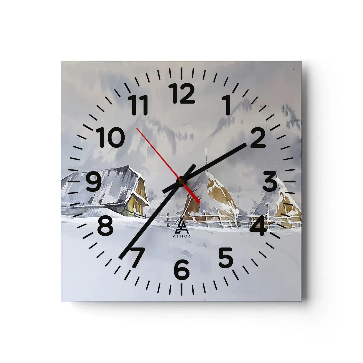 Relógio de parede - Relógio em vidro - No vale nevado - 30x30 cm
