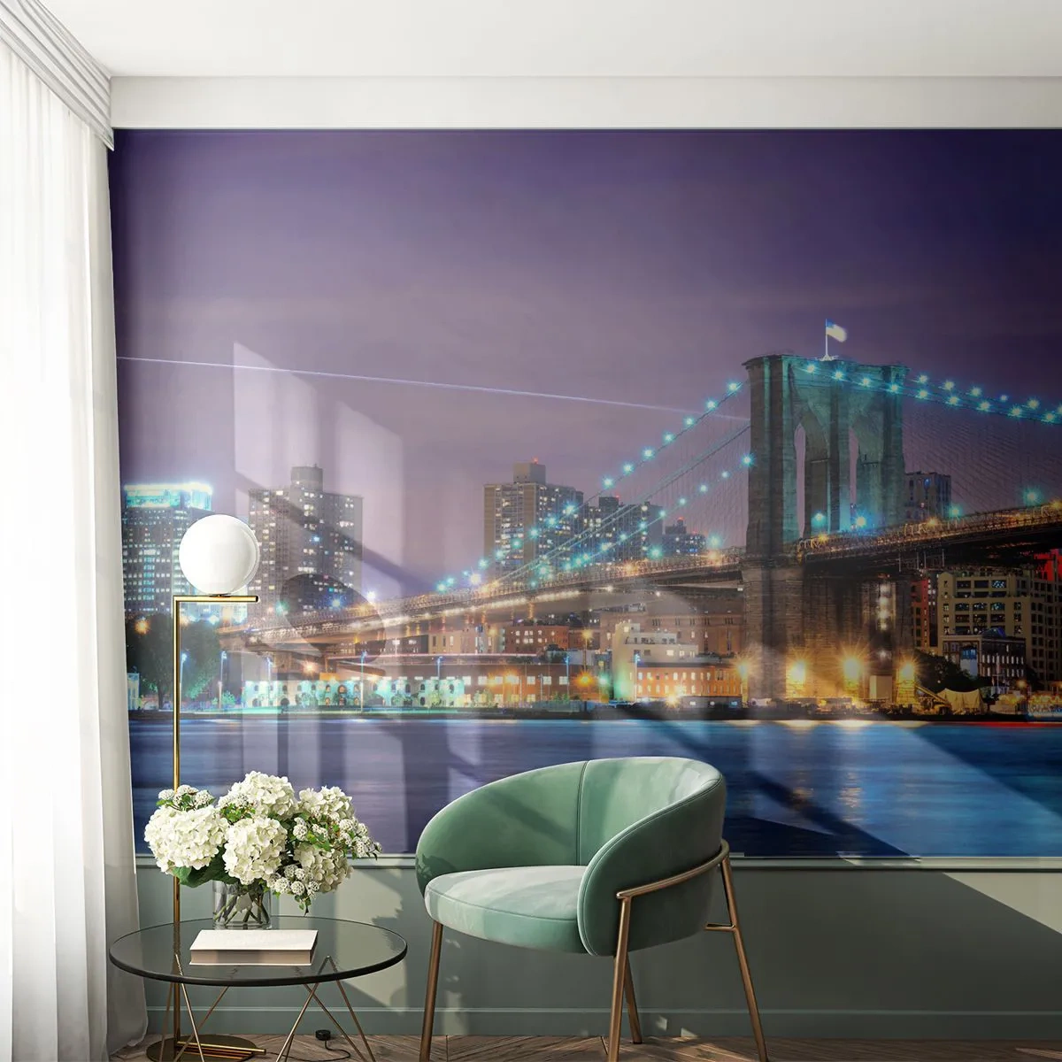Papel de Parede Autocolante Deluxe Sticker - Por muitos anos, a Ponte do Brooklyn - Cidade, Nova Iorque, Ponte do Brooklyn - 250x175 cm