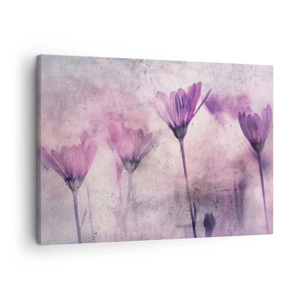 Quadro em tela - Flores delicadas em tons de roxo sobre fundo claro - 70x50cm - Sonho de flores - Decoração de parede moderna para a sala de estar e quarto ARTTOR