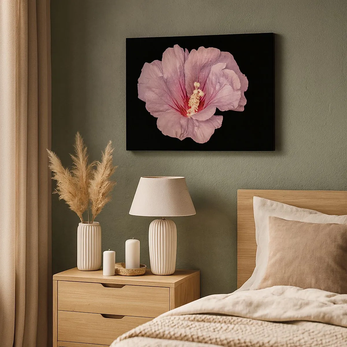 Quadro em tela - Flor rosa em fundo preto - 70x50cm - Direto para o coração - Decoração de parede moderna para a sala de estar e quarto ARTTOR