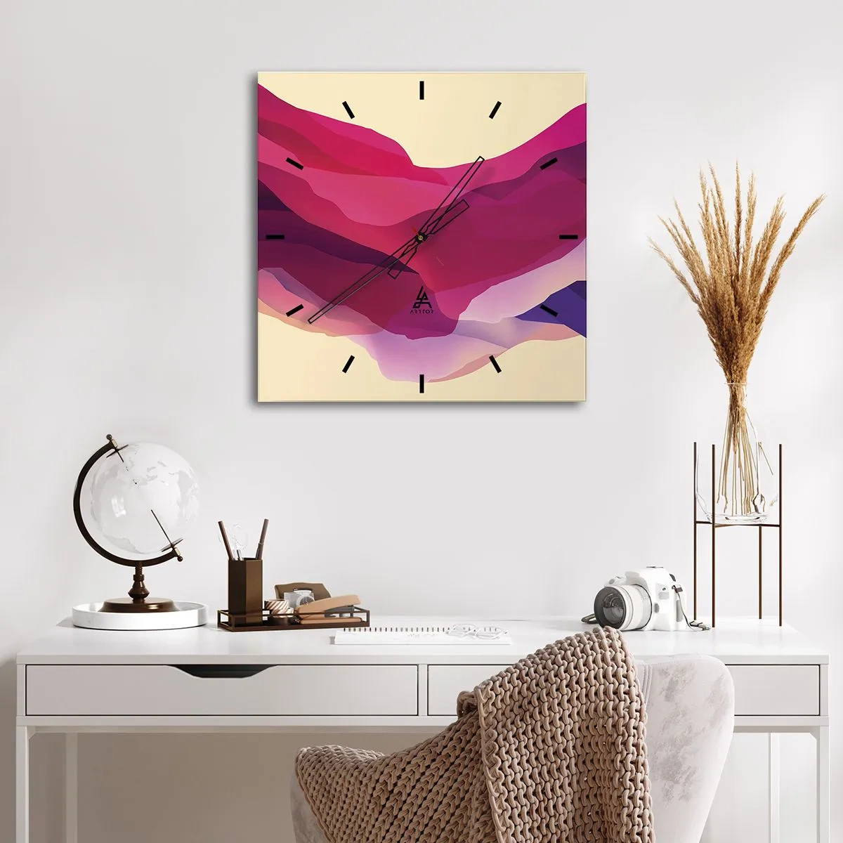 Relógio de parede - Relógio em vidro - Ondas de roxo - 40x40 cm