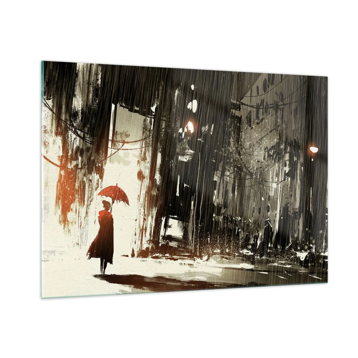 Quadro em vidro - A poesia do guarda-chuva vermelho - 100x70 cm