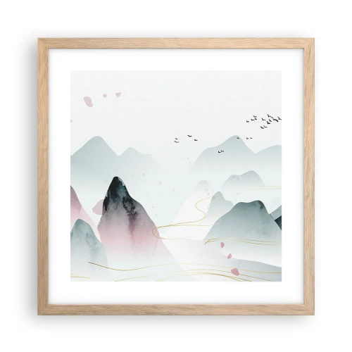 Pôster com moldura de carvalho claro - Acima dos picos - 40x40 cm