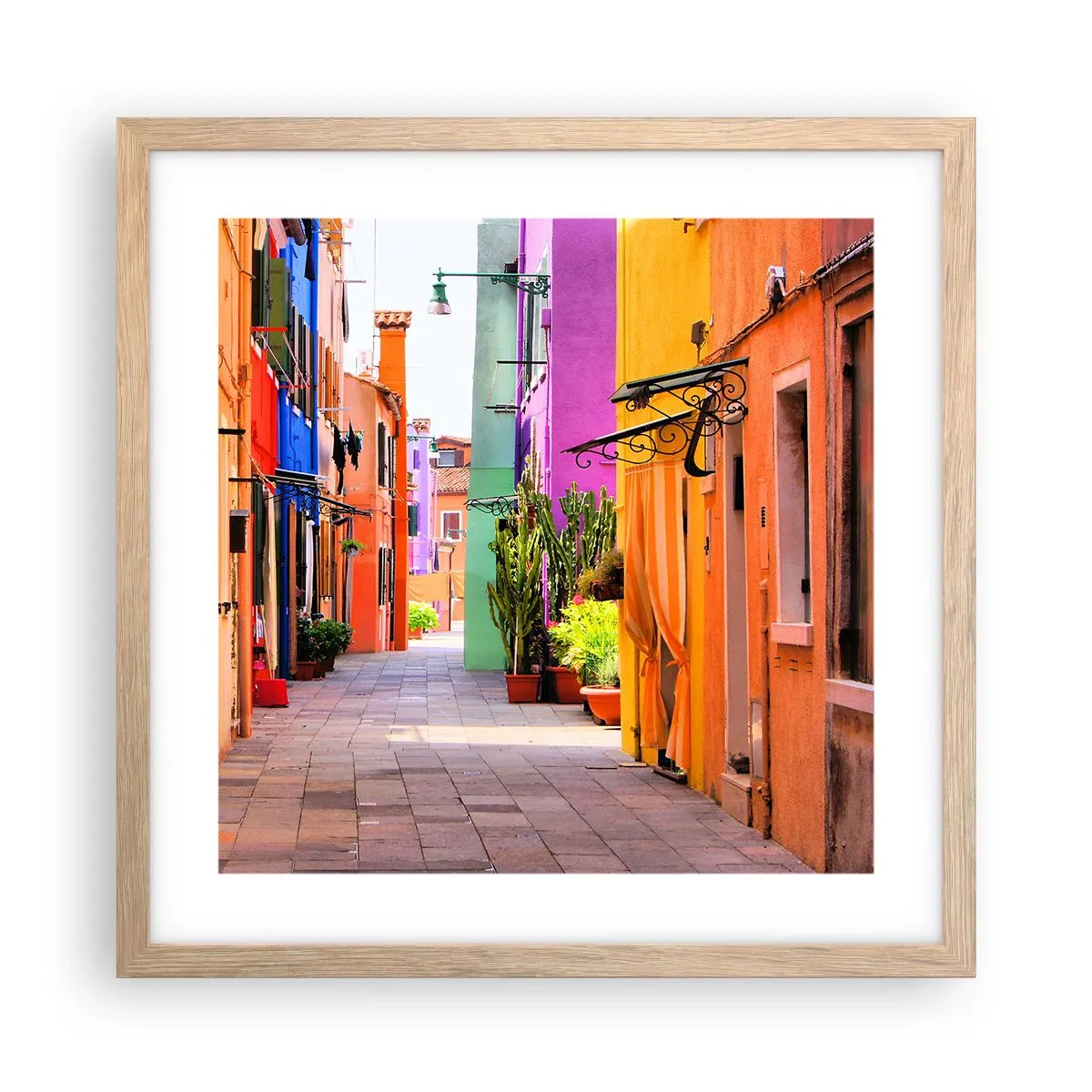 Pôster com moldura de carvalho claro - Beco arco-íris - 40x40 cm