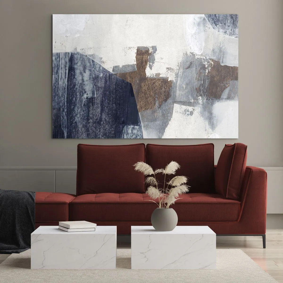 Quadro em vidro - Formas azuis e marrons - 100x70 cm