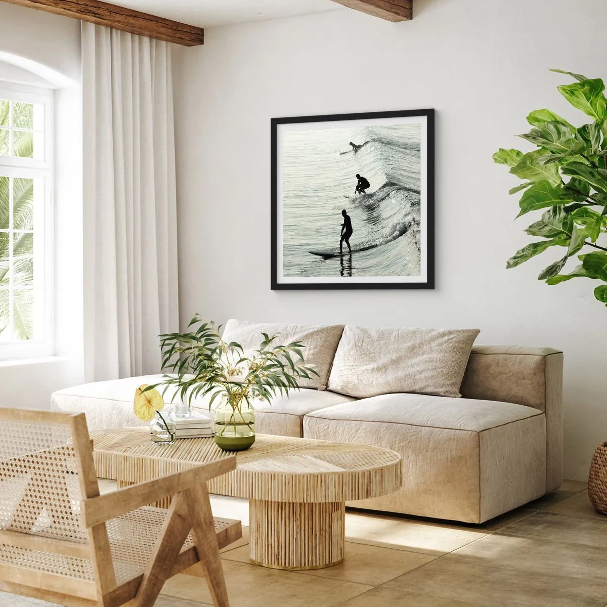 Pôster com moldura preta - Para conhecer a onda - 60x60 cm