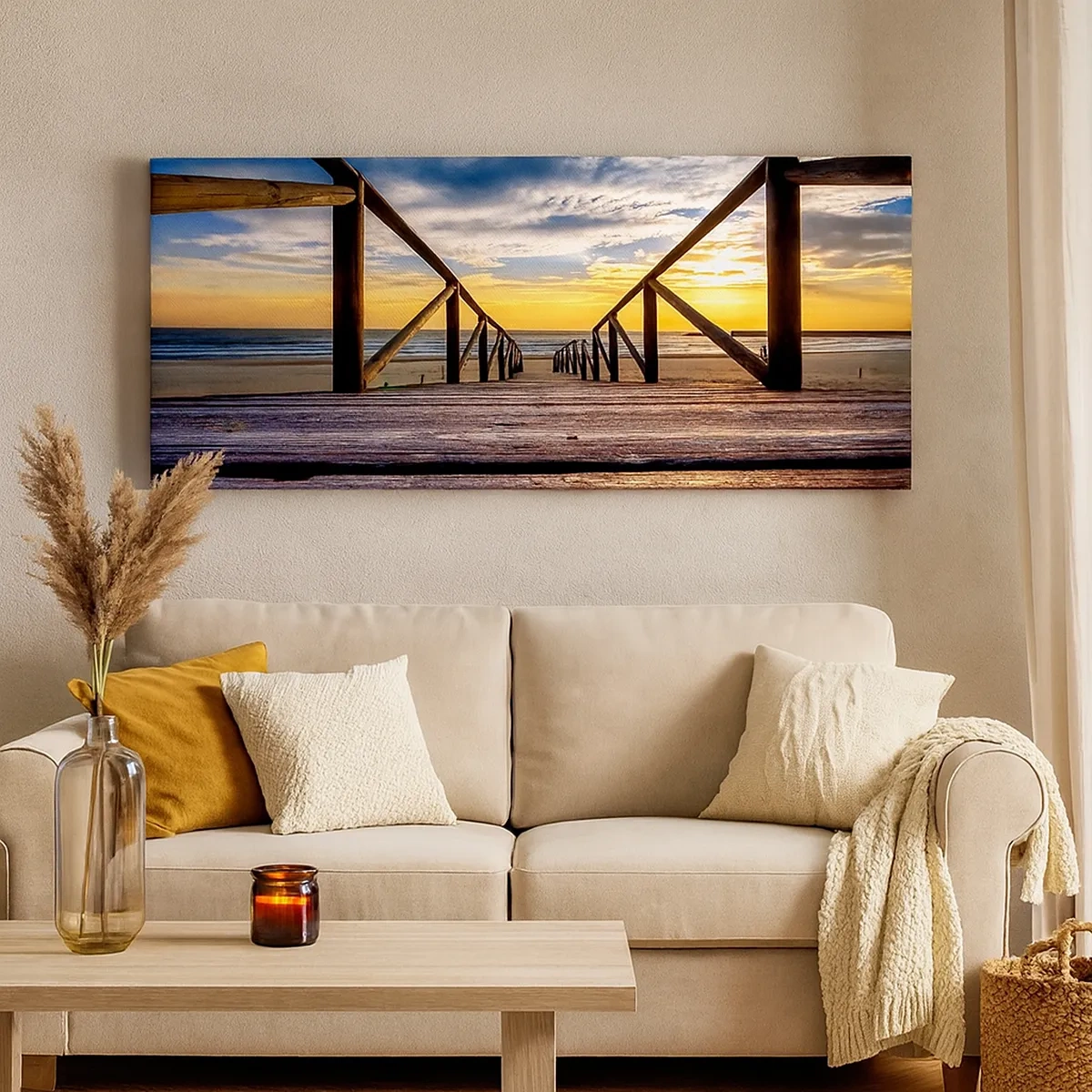 Quadro em tela - Direto para a praia tranquila ao pôr do sol - 30x30 cm