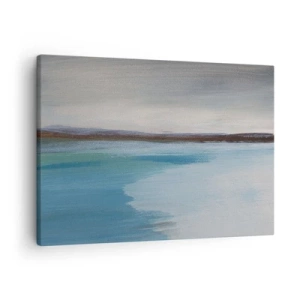 Quadro em tela - Uma paisagem minimalista com linha d'água e horizonte - 70x50cm - Paisagem horizontal - Decoração de parede moderna para a sala de estar e quarto ARTTOR