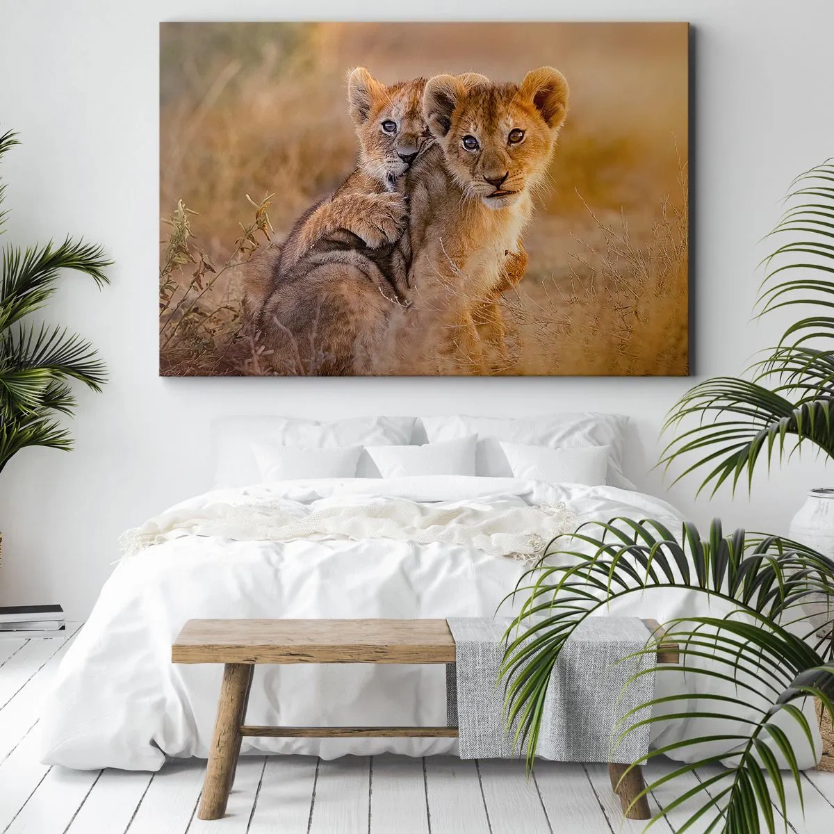 Quadro em tela - Adoráveis filhotes de leão em seu ambiente natural - 70x50cm - Não perturbe! Estamos a divertir-nos - Decoração de parede moderna para a sala de estar e quarto ARTTOR