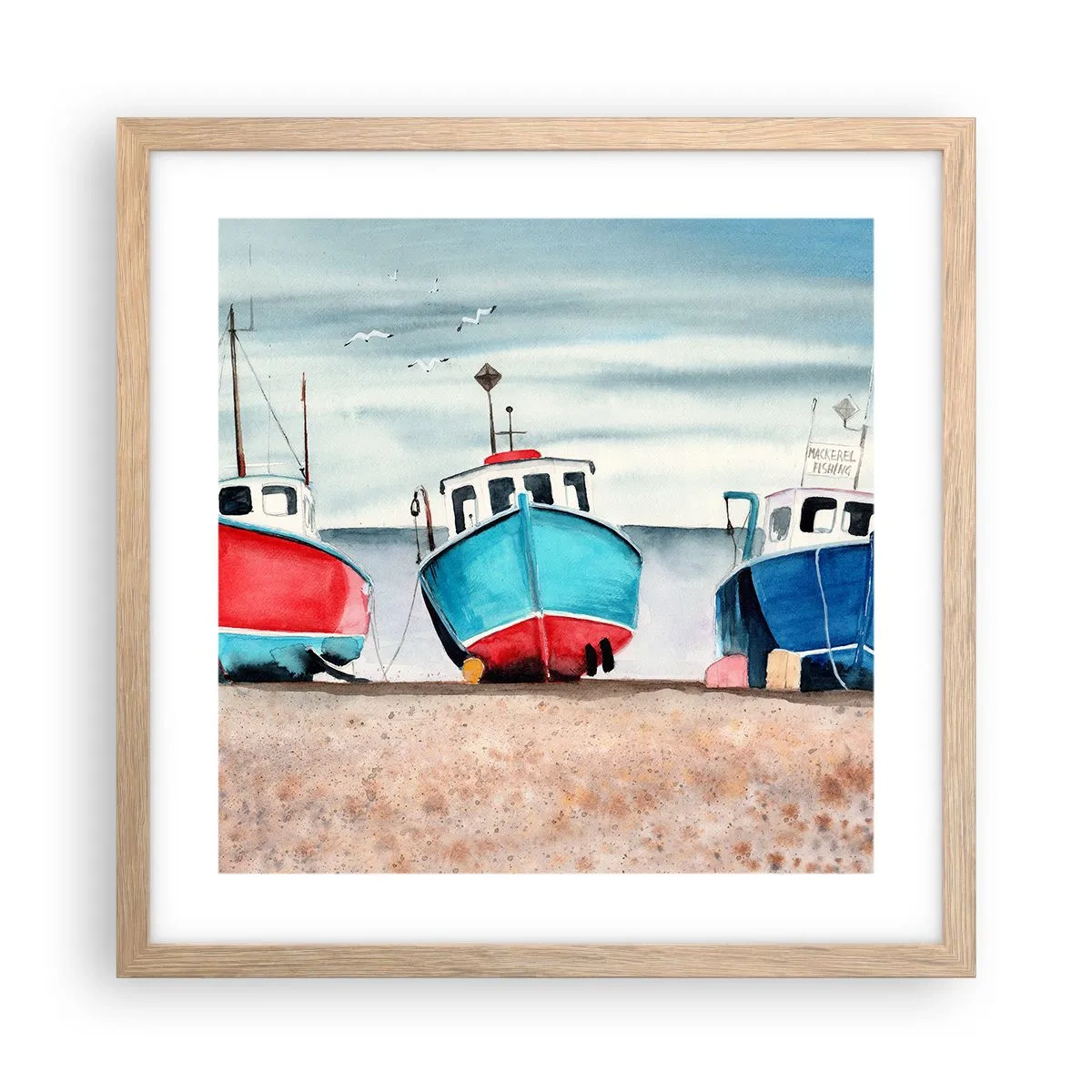 Pôster com moldura de carvalho claro - Pronto para pescar - 40x40 cm