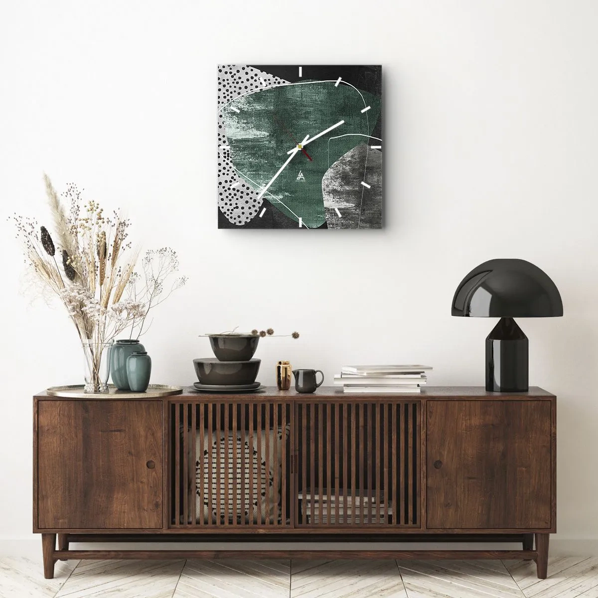 Relógio de parede - Relógio em vidro - Abstração colorida com folha de ouro - 30x30 cm