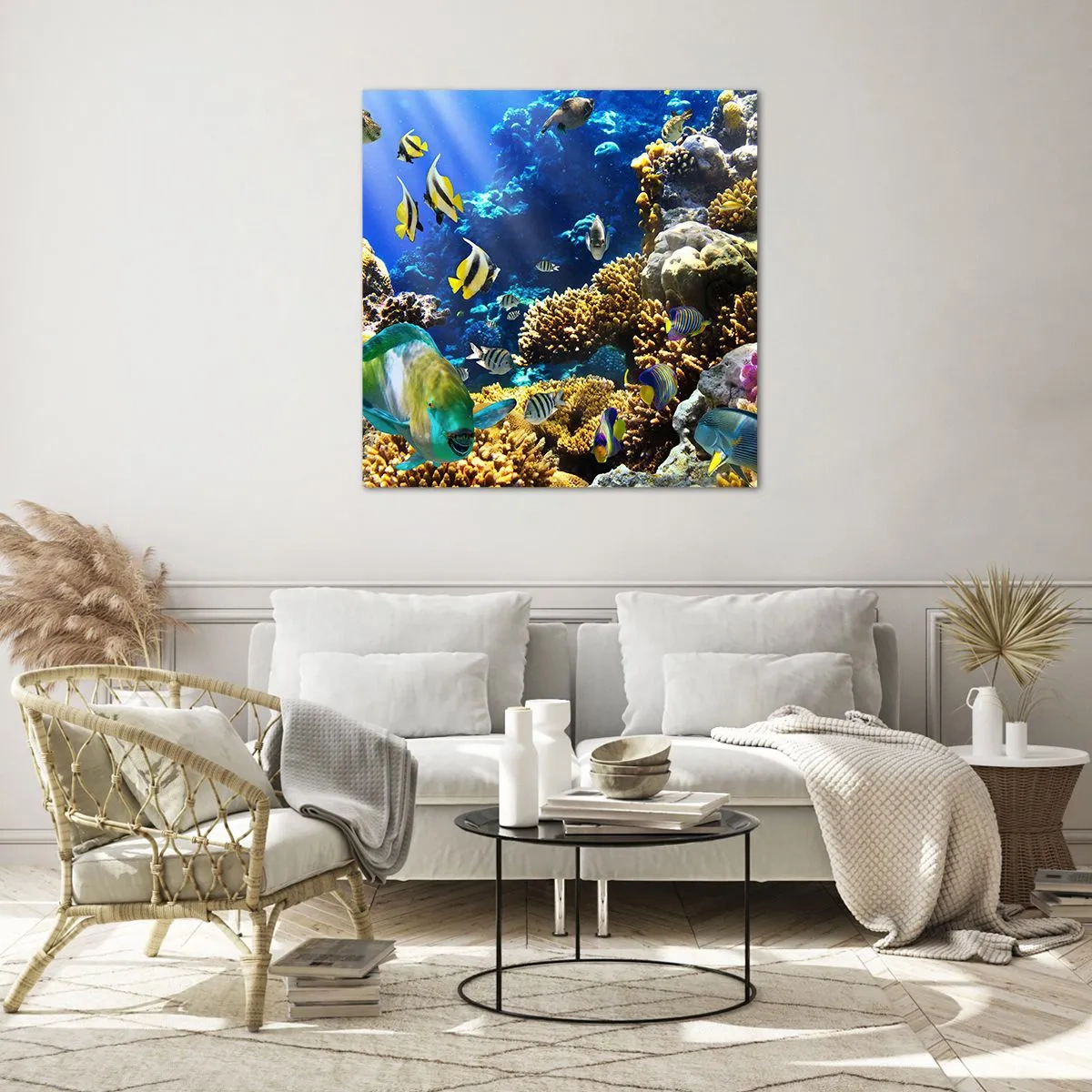 Quadro em vidro - Tráfego intenso no percurso de férias - 40x40 cm