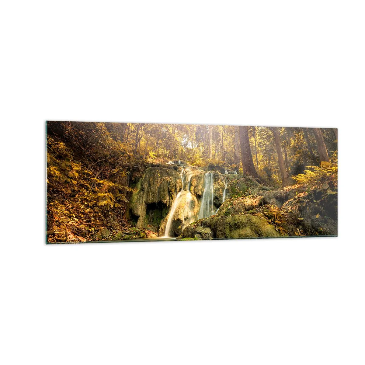 Quadro em vidro - Cascata na floresta - 140x50 cm