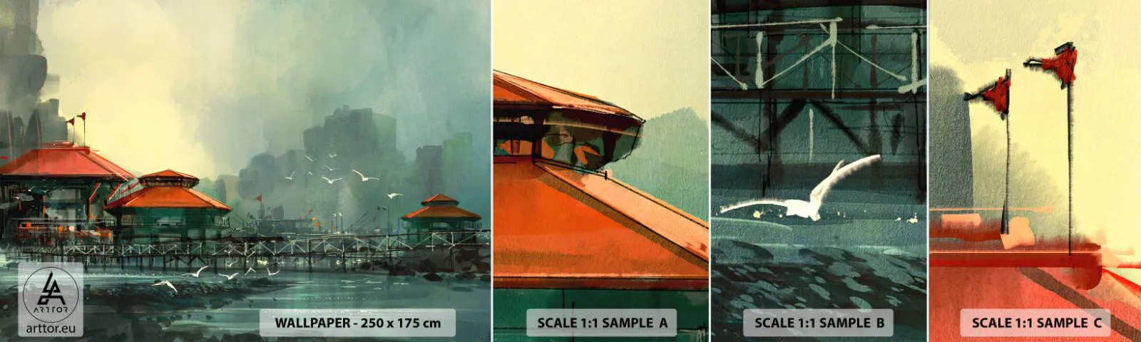 Amostra de Papel de Parede Standard Eco - Um dia ensolarado no porto - Porto da cidade, Arquitetura, Mar - 100x30 cm