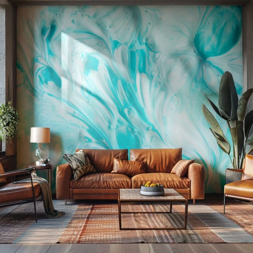 Papel de Parede Standard Eco - Textura de tinta abstrata em tons de azul e branco - 100x70cm - Juntos para sempre - Decoração de parede moderna para a sala de estar e quarto ARTTOR